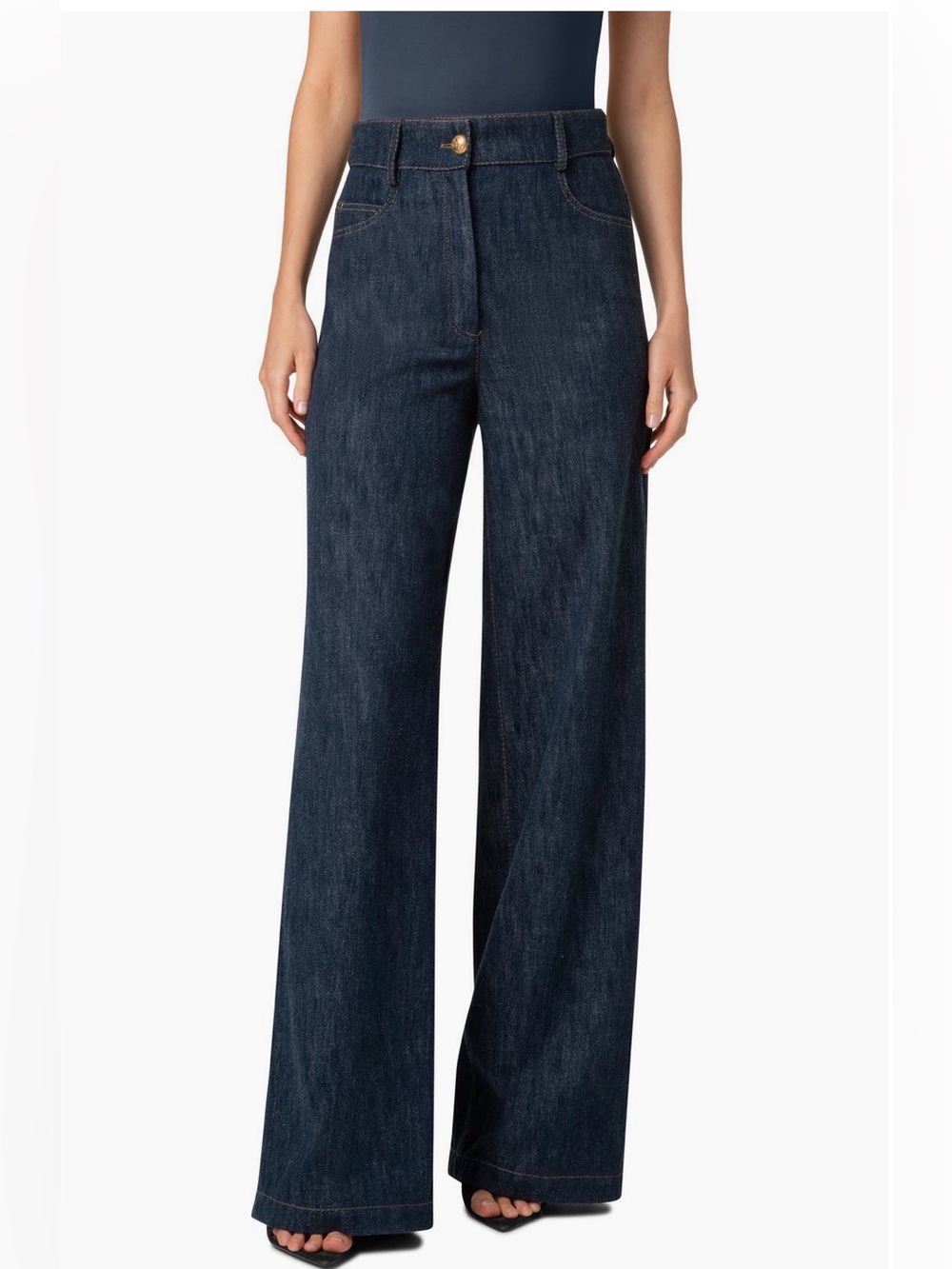 Akris Punto Cooper Hight Waist Wide Leg Cotton & Wool Blend Jeans 12